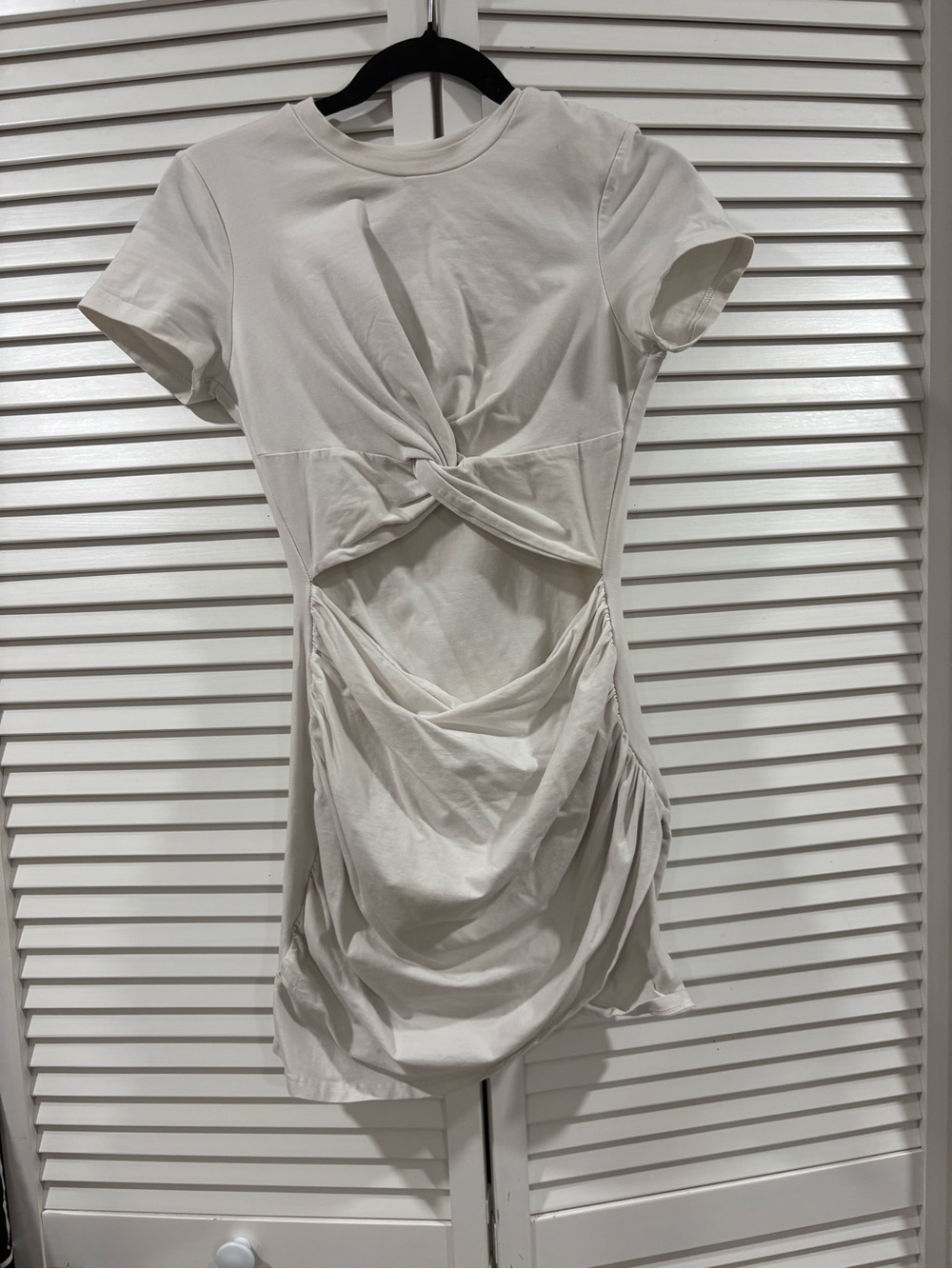 superdown White Cutout Twist Ruched Mini Dress | Bodycon Tee Dress | Size Small
